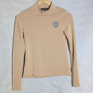 Asmar Equestrian Sz S Tan Long Sleeve Top Elbow Patches Mock Turtleneck